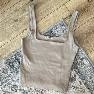Zara Women's Tan Ribbed Tank Top